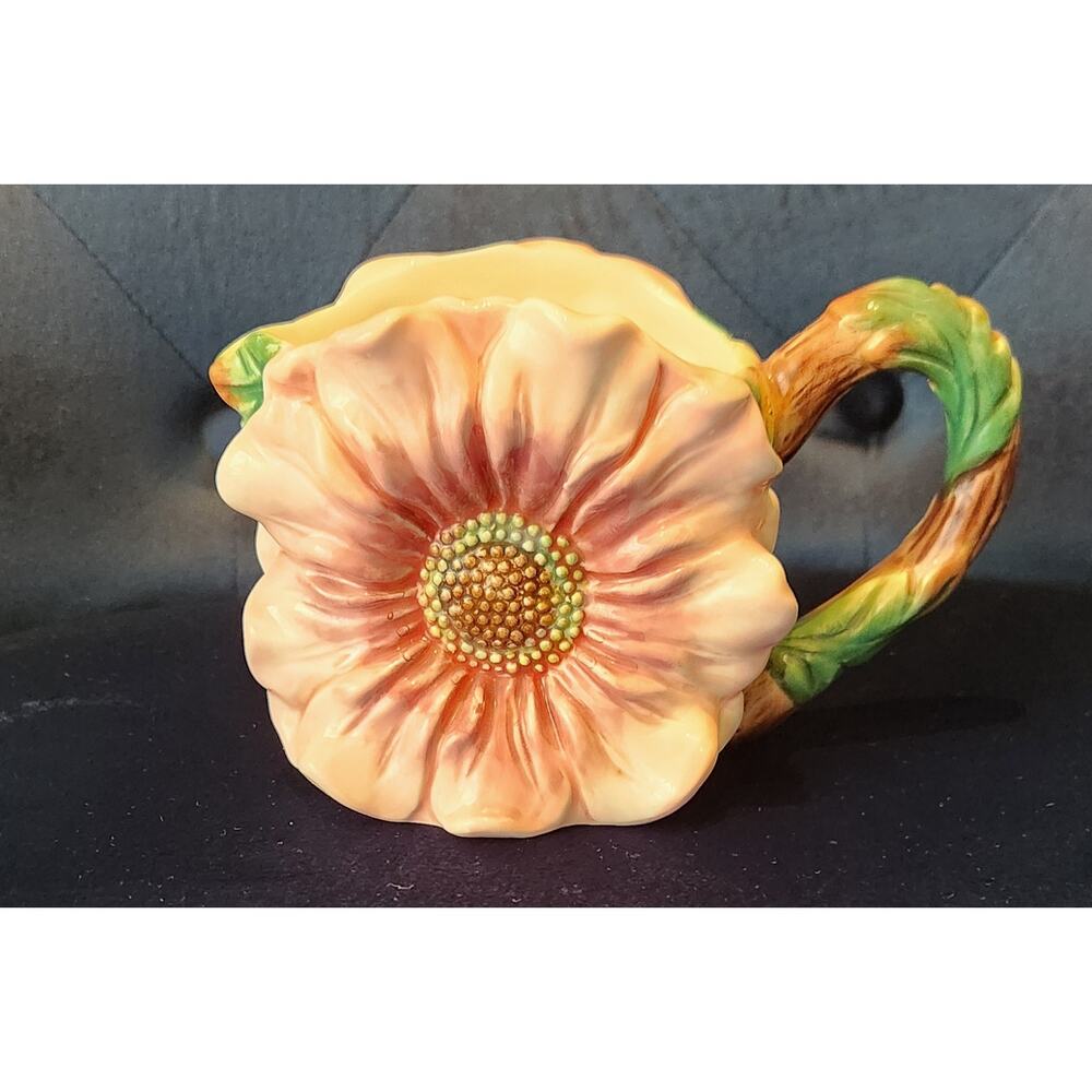 A Corner Ruby Collection Pink Daisy Ceramic Pitcher 2.5 in deep x 3 x 3 inches
